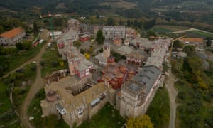 Aerial view of the The Holy and Great Monastery of Vatopedi on Mount Athos.