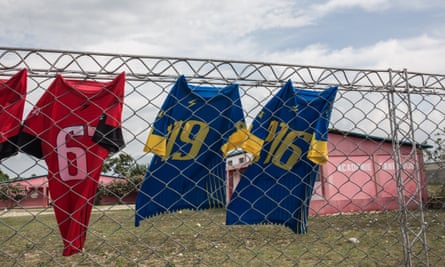 Football shirts drying at the Croix-des-Bouquets training centre last May.