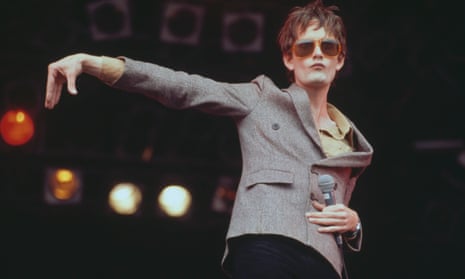 Jarvis Cocker, lead singer Pulp, performs Glastonbury in 1994