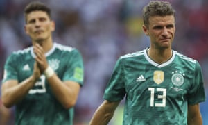 Dejected Germany players following their defeat to South Korea.