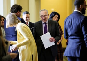 Senate majority leader Chuck Schumer arrives for the Senate Democrats weekly policy lunch.