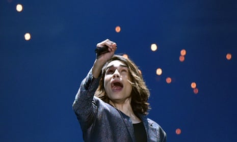 Australian singer Isaiah Firebrace performs Don’t Come Easy during the final of the 62nd edition of the Eurovision Song Contest in Kiev