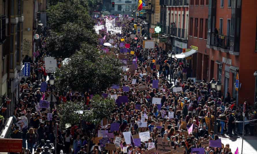 People take part in a rally in Puerta del Sol in Madrid, Spain