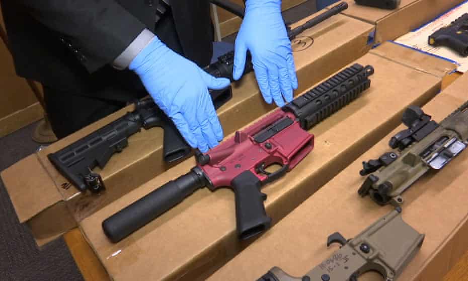 ‘Ghost guns’ on display at the San Francisco police department.