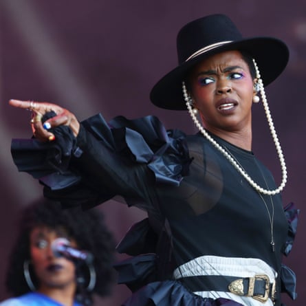 Lauryn Hill performing on the Pyramid Stage