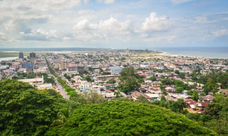 Aerial view of the city of Monrovia, Liberia, taken from the top of the ruins of Hotel Ducor