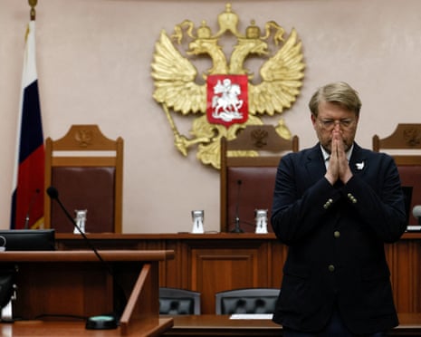 Chairman of Russia's Yabloko political party Nikolai Rybakov reacts after a hearing of the Supreme Court, which barred the party from contesting September's parliamentary elections over allegations of undeclared funding and breaches of campaigning rules, in Moscow, Russia.
