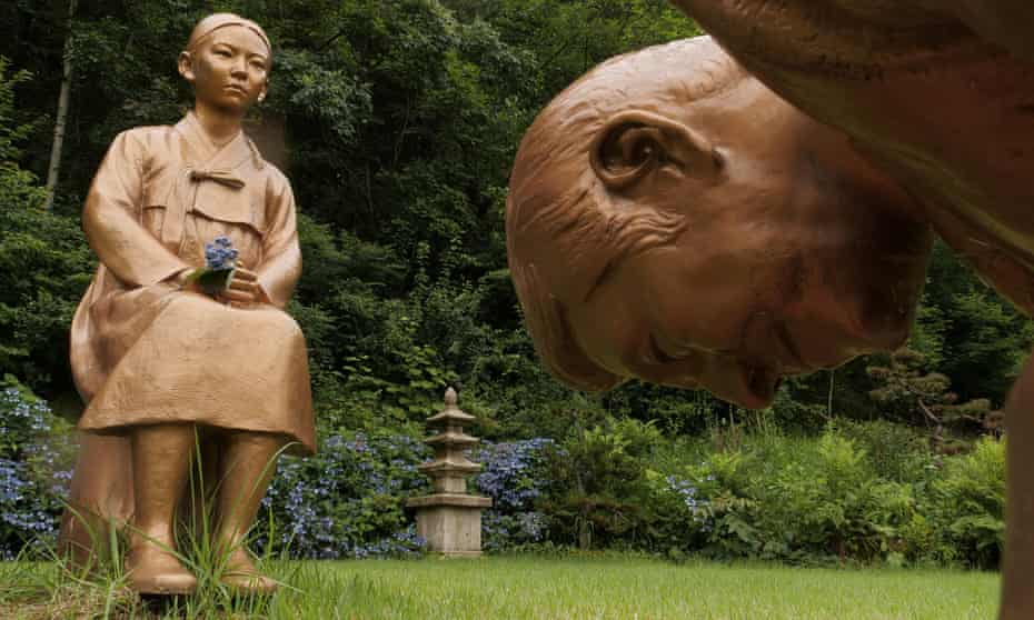 One of the statues symbolising Japanese PM Shinzo Abe and a ‘comfort woman’