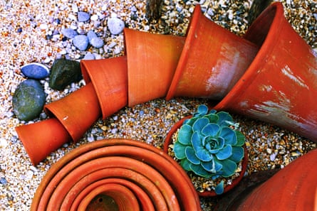Plant pots of various sizes in a creative arrangement like Russian dolls