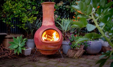 A chiminea in a back garden