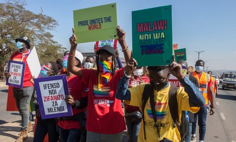 People take part in Malawi’s first Pride parade in Lilongwe