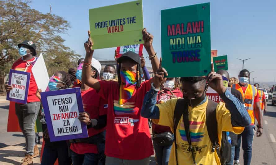 People take part in Malawi’s first Pride parade in the capital Lilongwe.