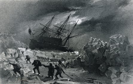 Crew of the HMS Terror, stuck in the ice and commanded by the British admiral George Back (1796-1878), salvaging lifeboats and provisions east of the Frozen Strait, during the Frozen Strait Expedition, 1836-1837. Yellowknife, Prince Of Wales Northern Heritage Centre.