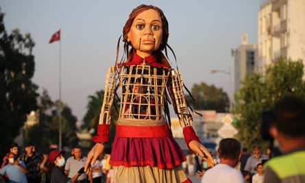 The Little Amal 12ft puppet of a Syrian refugee child 