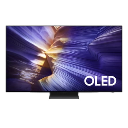 A Samsung OLED S90F 4K TV displayed on a white background