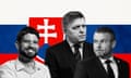 (From left): composite of Michal Simecka, Robert Fico and Peter Pellegrini with the Slovakian flag behind