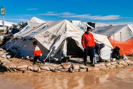 Rainfall has left parts of the new Kara Tepe camp waterlogged, and tents have been flooded on more than one occasion.