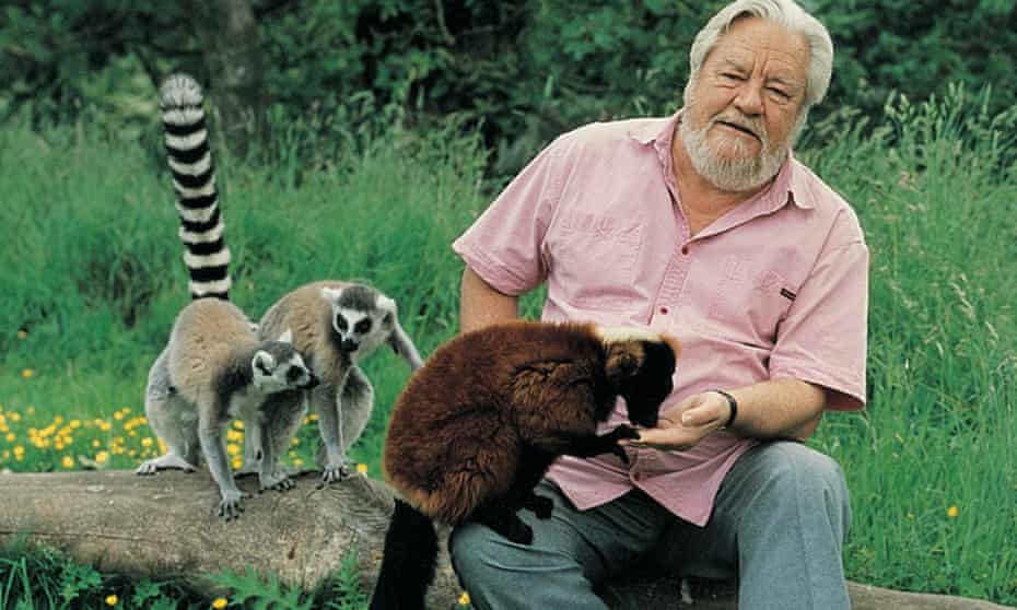 Gerald Durrell with some lemurs.