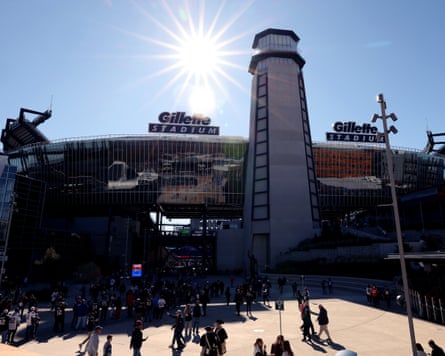A general view of the lighthouse at an entrance to Gillette Stadium.