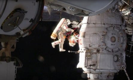 Oleg Kononenko conducts a spacewalk outside the ISS in December 2018