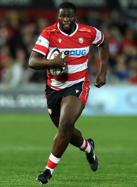 Afo Fasogbon runs with the ball during the the Prem match between Gloucester and Bristol Bears at Kingsholm Stadium