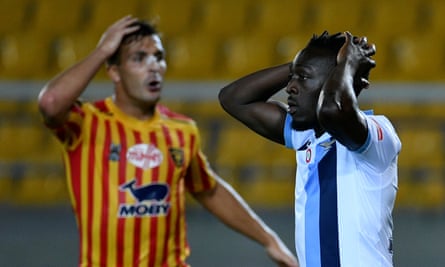 Bobby Adekanye reacts after missing a chance to equalise for Lazio.