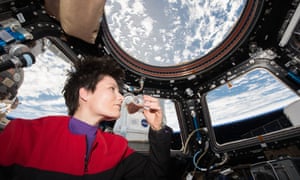 Astronaut Samantha Cristoforetti drinks the first espresso in space