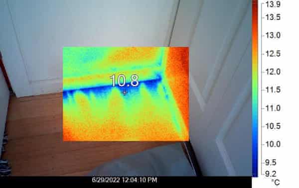 Thermal image of a gap underneath a door.