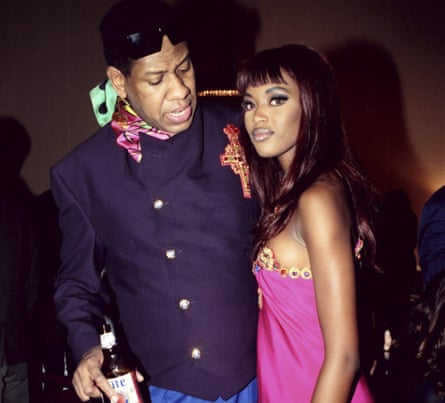 Vogue’s Andre Leon Talley with Naomi Campbell at a fashion show in Los Angeles in 1991