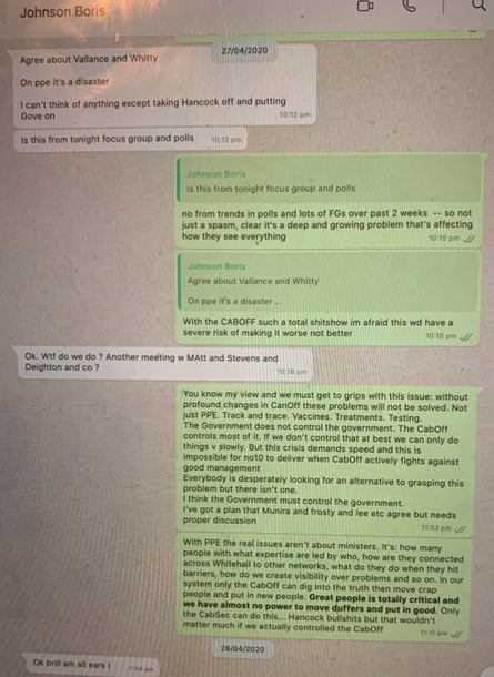 WhatsApp messages purportedly between Boris Johnson and Dominic Cummings