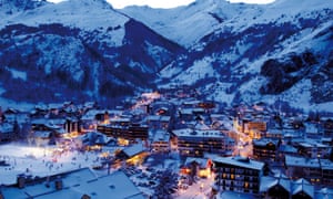 Sun downer: dusk over the Alpine village,