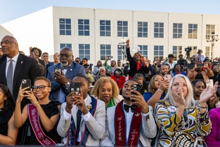 People cheer as Kamala Harris arrives to speak at South Carolina State University in Orangeburg during a campaign event on 2 February.