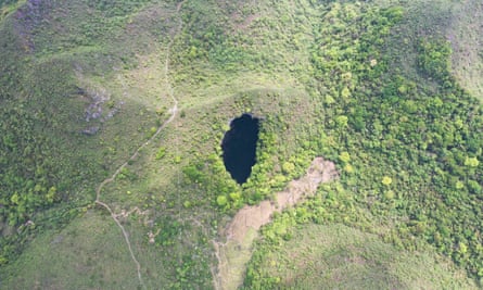 An aerial photo shows a different karst sinkhole in Leye County in 2020
