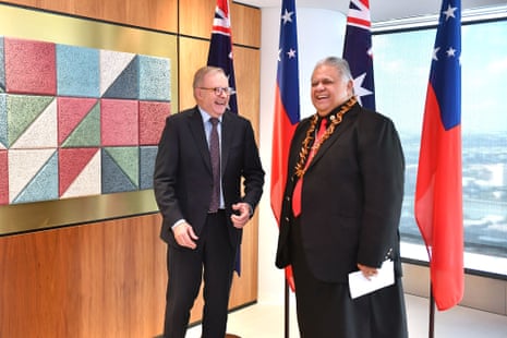 Albanese (left) and Samoan prime minister Laʻauli Leuatea Schmidt during a bilateral meeting in Brisbane on Wednesday.