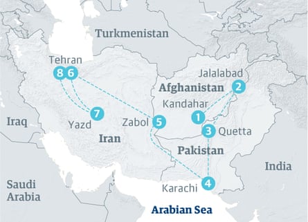 Map showing where Osama bin Laden's family travelled between 2001 and 2009
