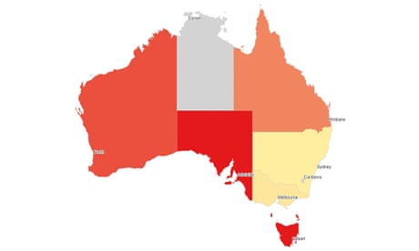 Map of Australian states coloured by Google ad spend per 1000 people by the yes campaign