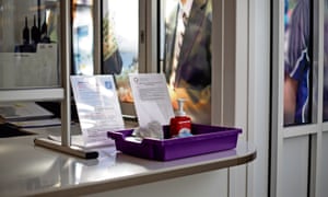 A hand-sanitising station at the school.