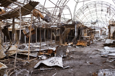 A totally burnt out market in Chernihiv is seen on 11 April.