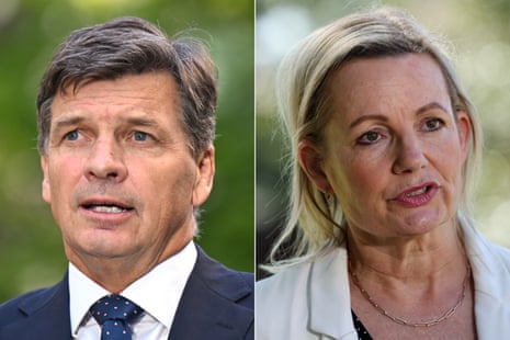 Separate photos of Angus Taylor and Sussan Ley