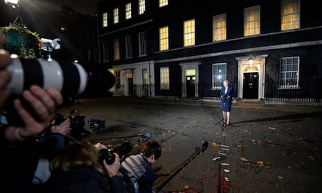 Theresa May makes her statement outside No 10.