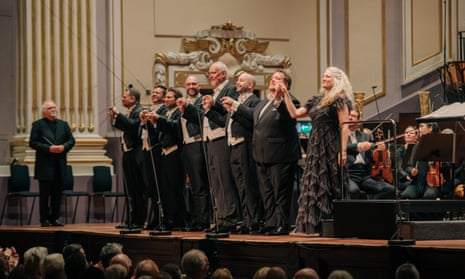 Sir Donald Runnicles (far left) and the soloists take a bow at the end of their concert performance of  Wagner’s Tannhäuser on the final weekend of the Edinburgh International festival