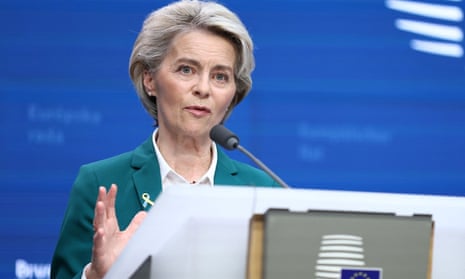 President of the European Commission, Ursula von der Leyen, holds a press conference after a meeting on the second day of a EU leaders Summit at The European Council Building in Brussels.