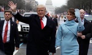 Donald and Melania Trump during the inauguration parade on Pennsylvania Avenue, Washington DC.