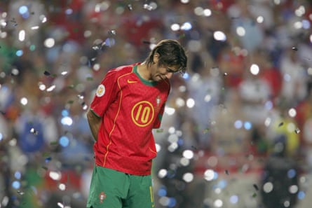 Portuguese midfielder Rui Costa cries after the Euro 2004 final.