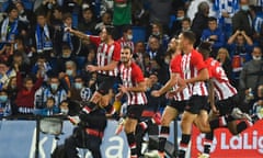 Athletic Bilbao's players celebrate their late equaliser in their Basque derby with Real Sociedad. 