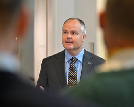 The shadow foreign minister, Ted O’Brien, speaks to media.