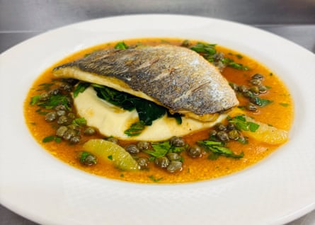 A fish dish in a sauce served at Y Talbot pub in Ceredigion