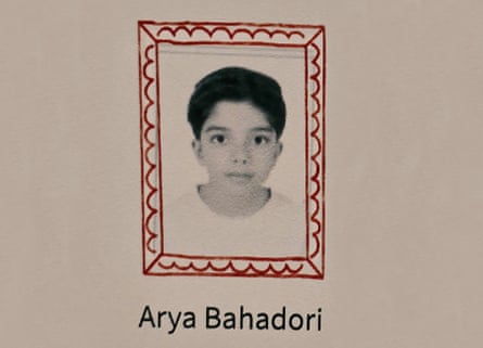 A small black and white school photograph of Arya Bahadori