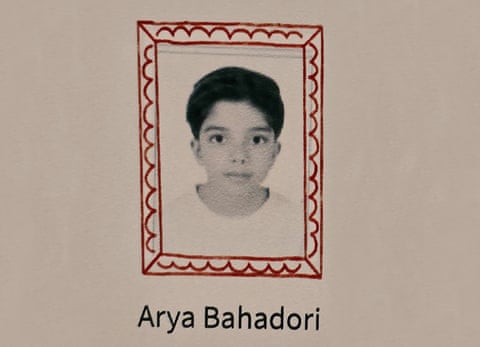 A small black and white school photograph of Arya Bahadori