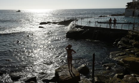 People enjoying the cooler morning conditions at Bronte beach in Sydney’s east on Friday morning .